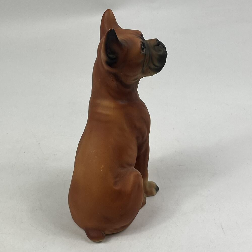 Vintage Japan Boxer Dog Figurine Ceramic Statue Brown Cropped Ears 7" Chalkware - Picture 4 of 12